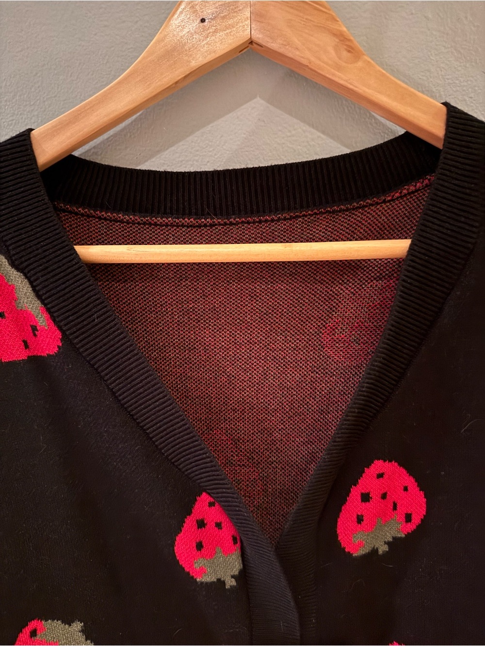 Black Strawberry-Print Open Cardigan - Women's Sweater - Picture 2 of 2